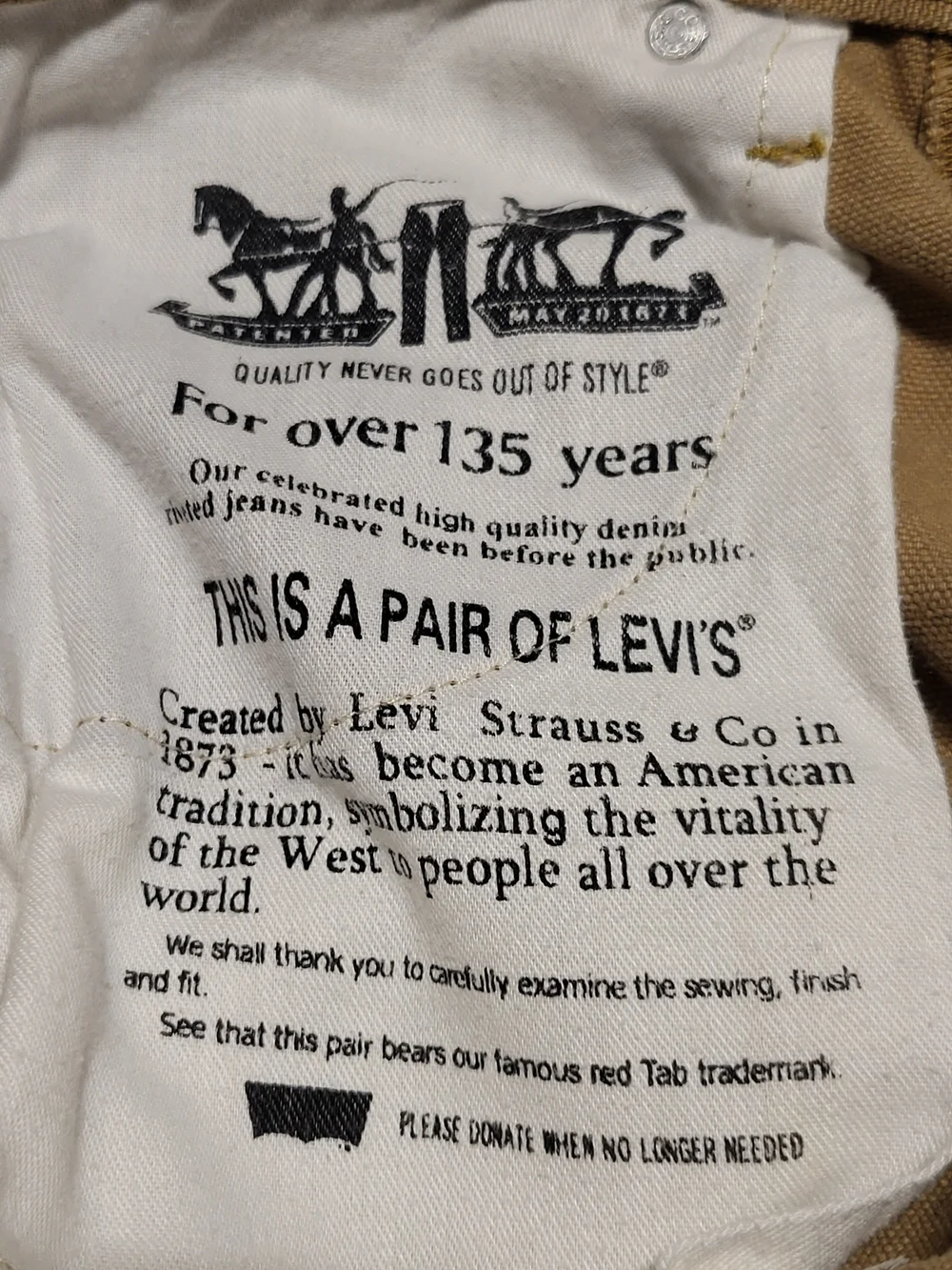 Levi's 562 Loose Taper Canvas Pants Tan Brown W30 L30 Button Fly